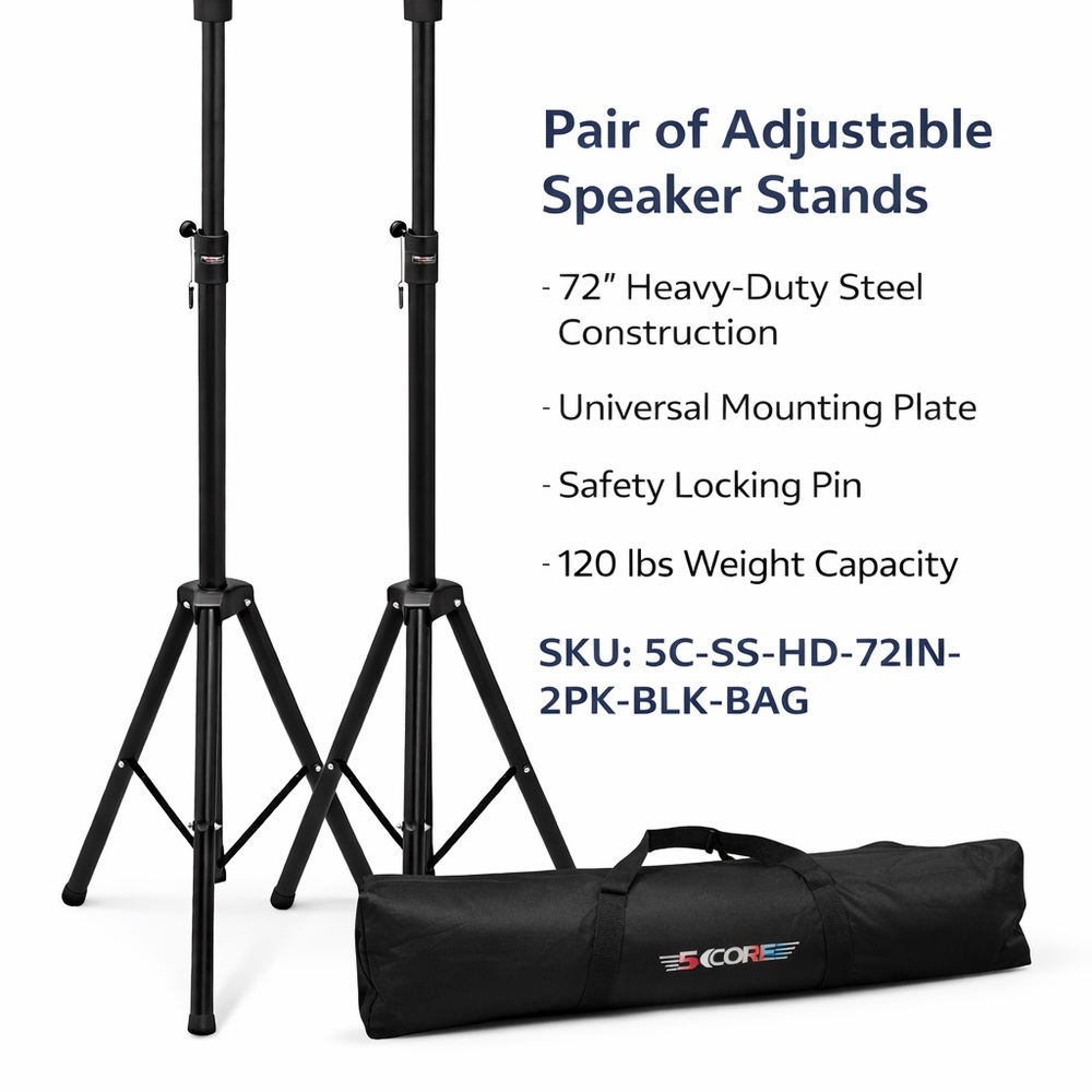 Black Adjustable Speaker Stands Pair with Carry Bag